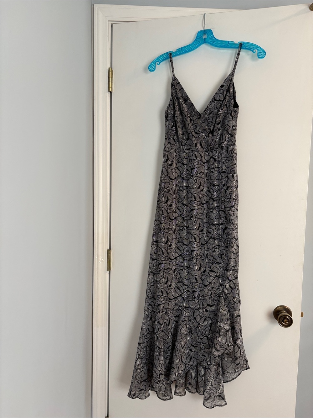 Astr Floral V-Neck Maxi Slip Dress in Black and Gray